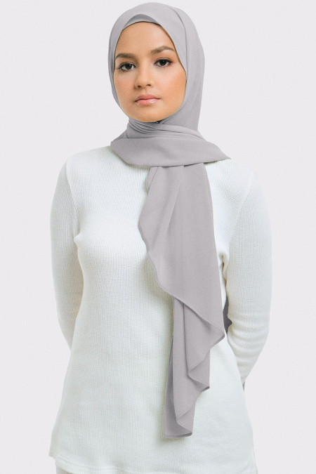 Aida Chiffon Tudung Headscarf - Gull Gray