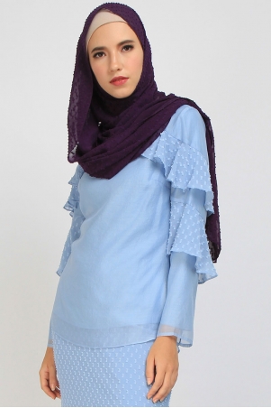 Cristal Fluted Ruffle Blouse - Dusty Blue