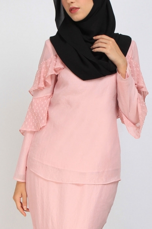 Cristal Fluted Ruffle Blouse - Dusty Pink