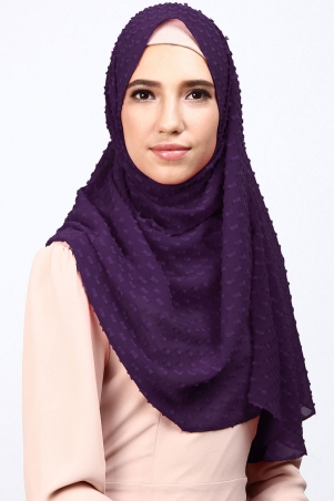 Aida Chiffon Tudung Headscarf - Dark Purple Dobby