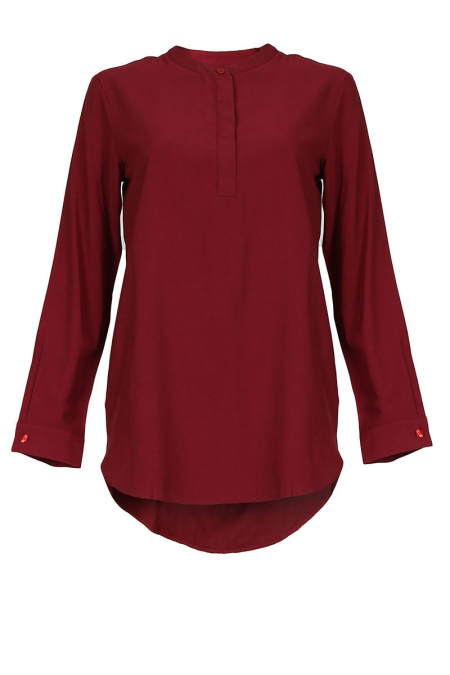 Haidence The Henley Popover Blouse - Deep Red