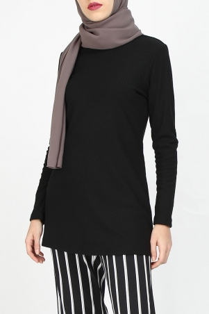Raynell Knitted Rib Blouse - Black