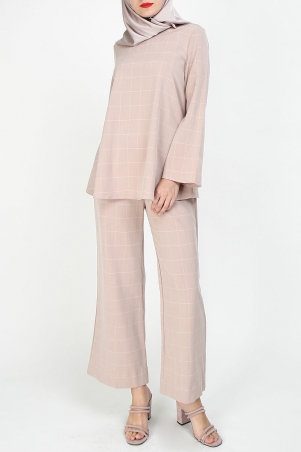 Campbell Wide Legged Pants - Dusty Pink Check