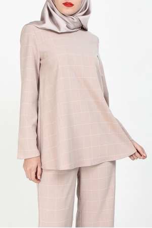 Manion Flare Blouse - Dusty Pink Check