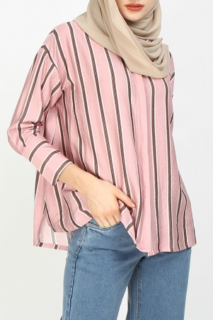 Nana Drop Shoulder Shirt - Pink Stripe