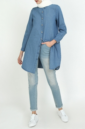 Mairead The Lightweight Denim Tunic - Light Wash