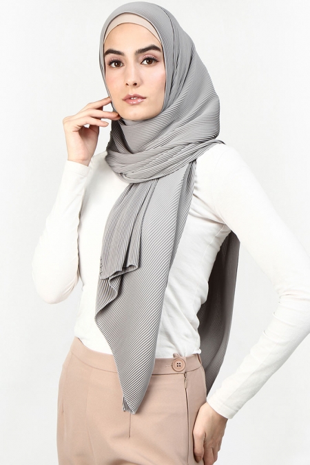 Jaswin Pleated Chiffon Headscarf - Cement
