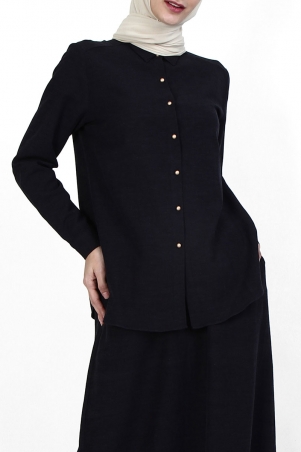 Tayma Front Button Shirt - Navy