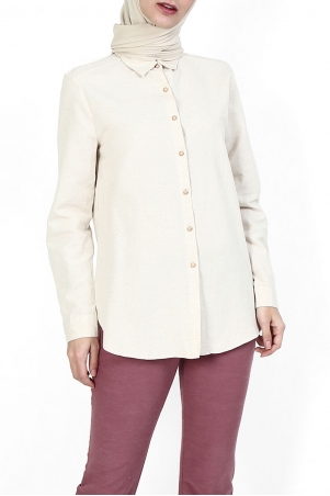 Tayma Front Button Shirt - Heather Beige