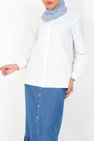 Cydelle Embroidered Front Button Shirt - White