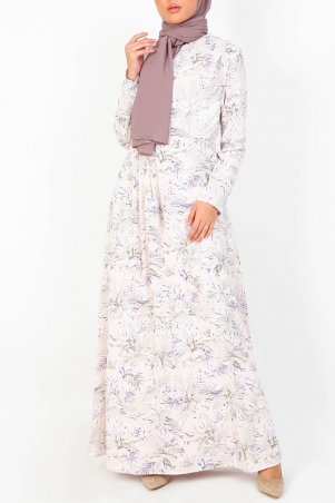 Tildah Decorative Pleat Dress - Dusty Pink/Purple Floral