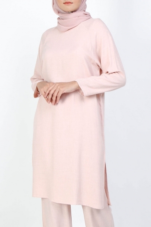 Fera Side Slit Tunic - Light Heather Pink