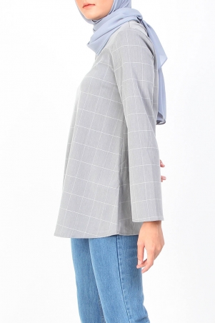 Manion Flared Blouse - Grey Check