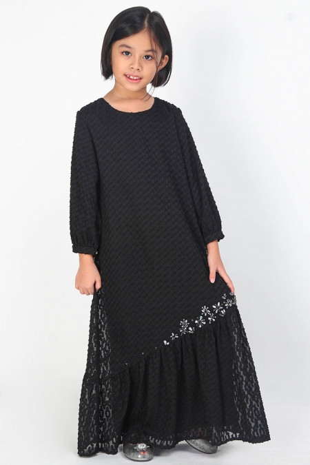 KIDS Clarabelle Asymmetrical Gathered Dress - Black