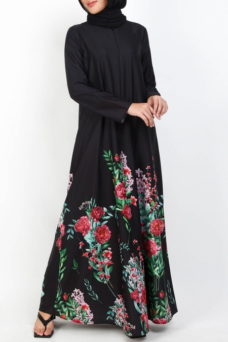 Margaretha A-Line Maxi Dress - Black Floral