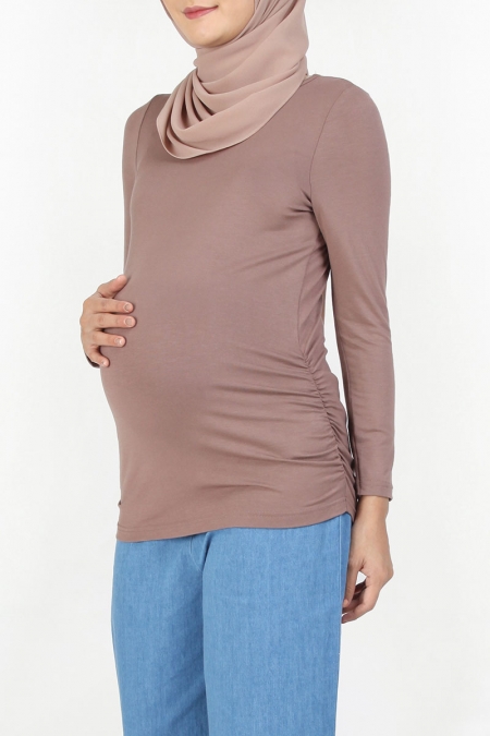 Jazz Ruched Side Blouse - Warm Taupe