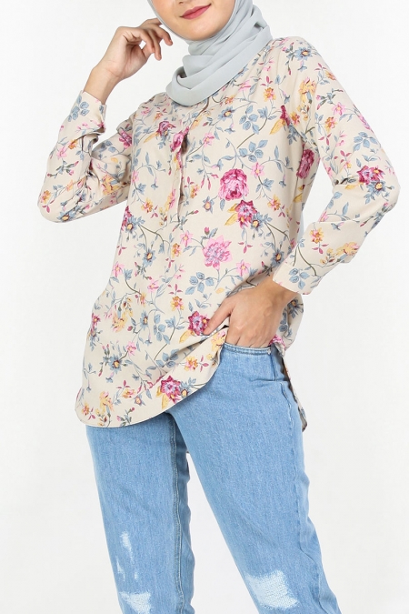 Zakaylo Front Button Blouse - Beige Floral