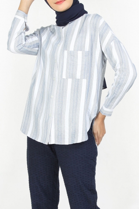 Zeandra Oversized Shirt - Blue Stripe