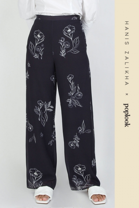 Yahasha Straight Cut Pants - Black/Cream Floral