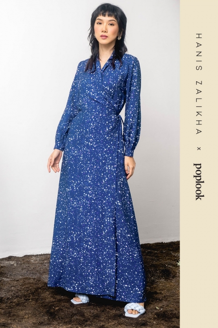Parish Kimono Style Maxi Dress - Navy Terazzo