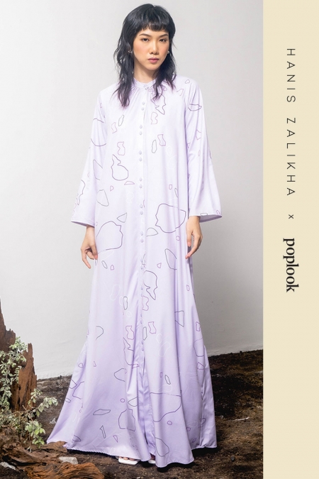Ziya Front Button Maxi Dress - Lilac Outline Terazzo
