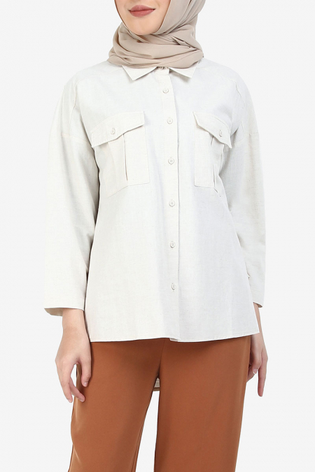 Ryabella Front Button Shirt - Natural Beige