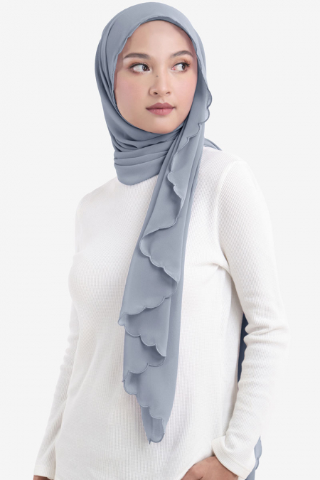 Leily Scallop Chiffon Headscarf - Blue Fog