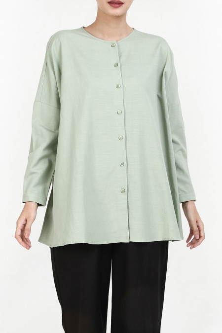 Malina Front Button Blouse - Soft Green
