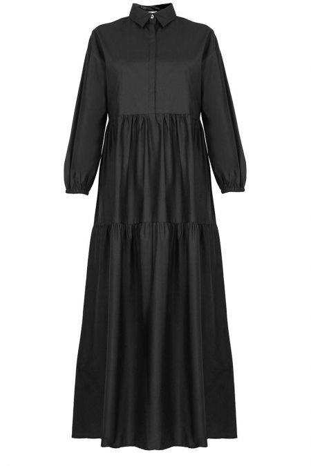 Nataya Gathered Tier Maxi Dress - Black