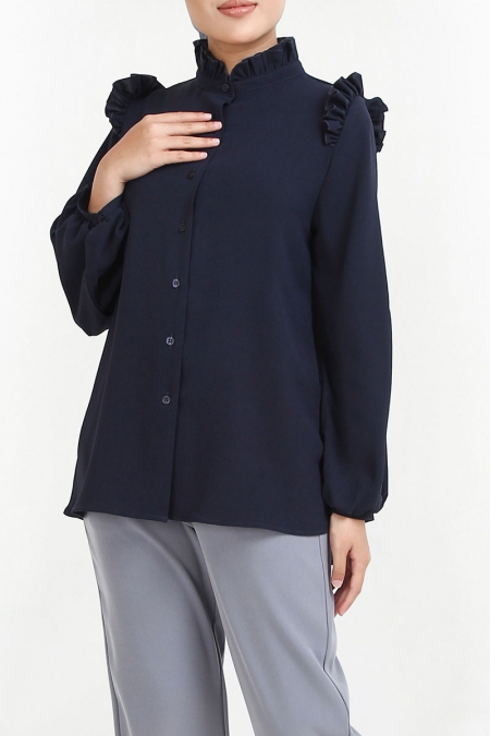 Genesis Front Button Blouse - Navy