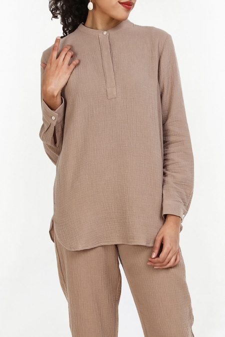 Haidence The Henley Popover Blouse - Taupe