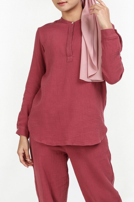 Haidence The Henley Popover Blouse - Rose Mauve