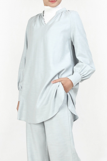 Shawntia Curved Hem Tunic - Blue Haze