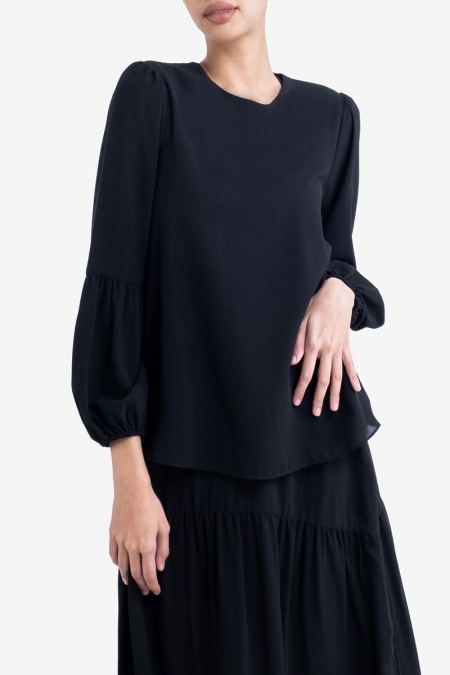 Miyana Puff Shoulder Blouse - Black