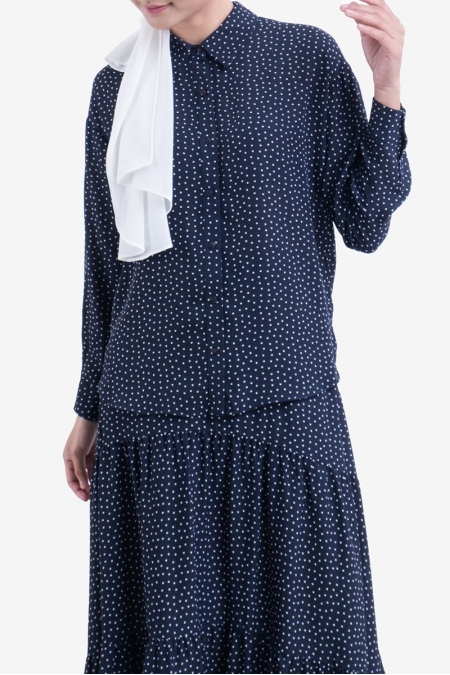 Catharina Front Button Blouse - Navy Dot