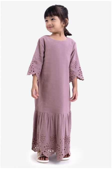 KIDS Indah Gathered Eyelet Hem Dress - Lavender Mist