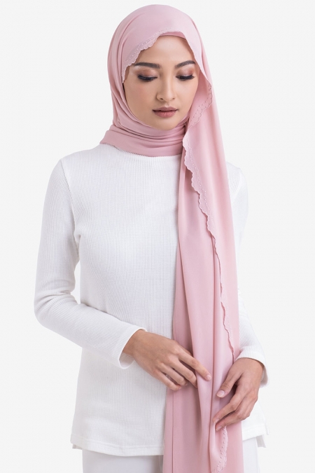 Ruvel Embroidered Scallop Headscarf - Dusty Pink