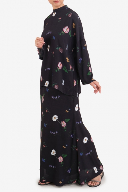 Raqeema Blouse & Skirt - Black Mini Floral