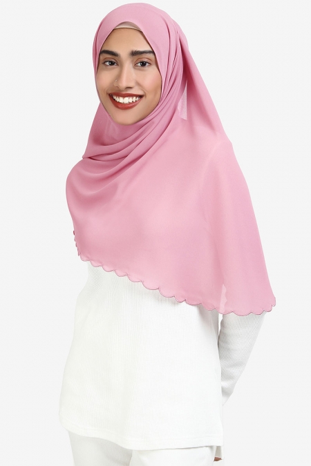 Leily Scallop Chiffon Headscarf - Sakura Pink