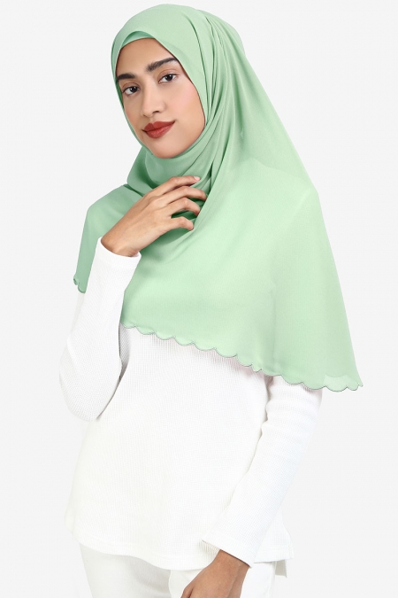 Leily Scallop Chiffon Headscarf - Apple Mist