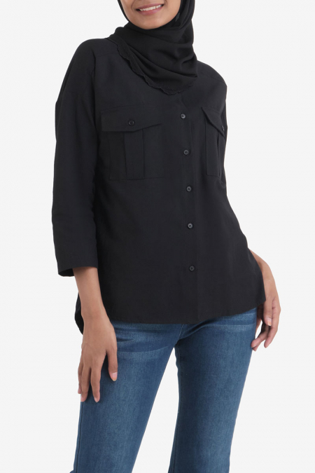 Ryabella Front Button Shirt - Black