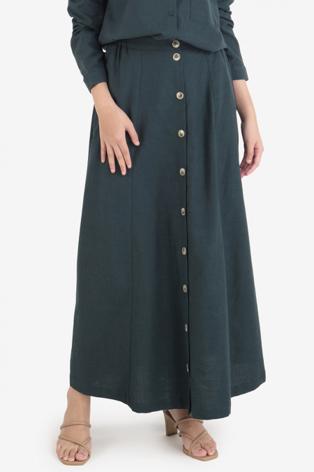 Arrine Front Button Skirt - Forest Green