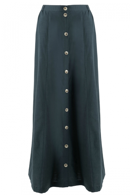 Arrine Front Button Skirt - Forest Green