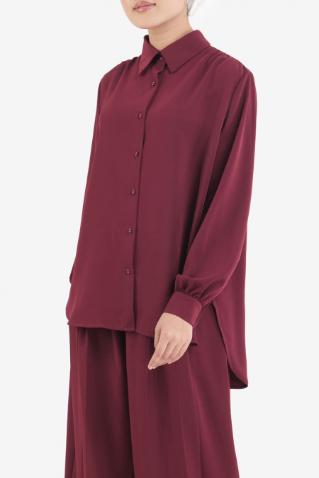 Jayseah Front Button Shirt - Deep Mahogany