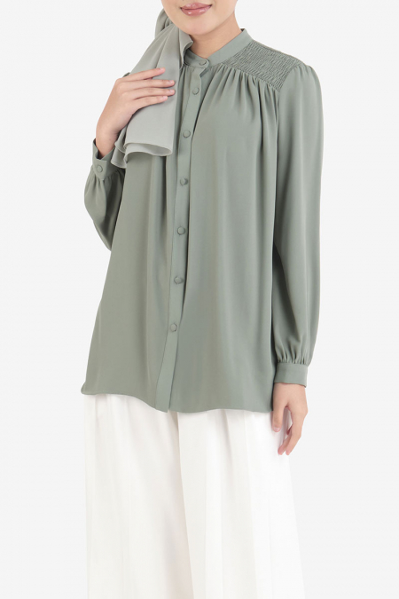Rotceh Front Button Blouse - Moss Green