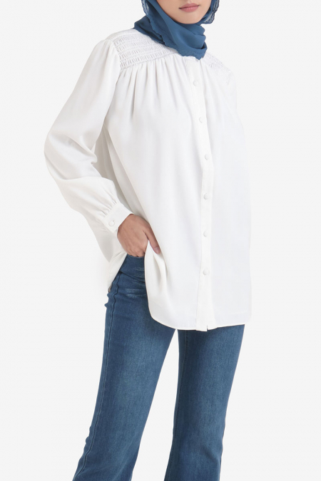 Rotceh Front Button Blouse - White