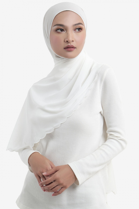 Leily Scallop Chiffon Headscarf - Off White