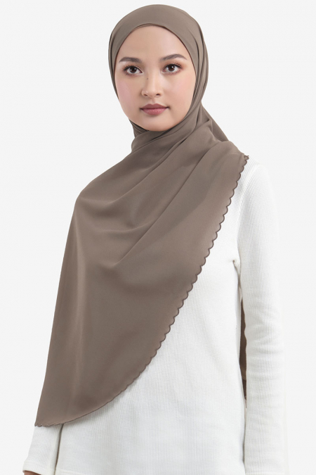 Luxin Scallop Embroidery Headscarf - Pine Bark