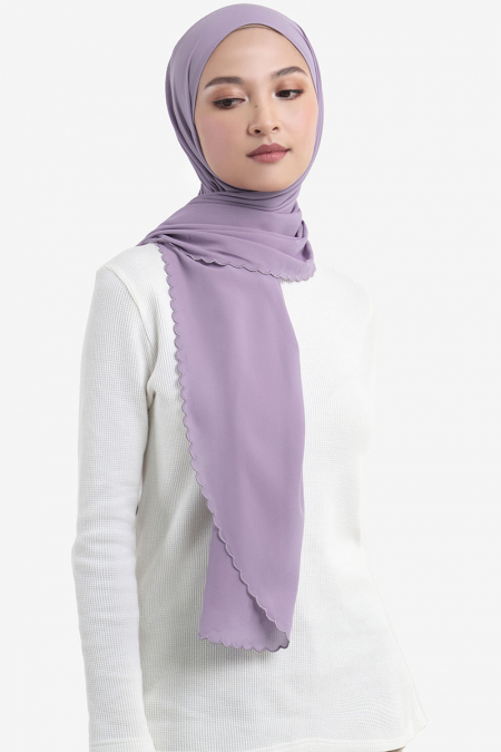 Luxin Scallop Embroidery Headscarf - Dusty Lavender