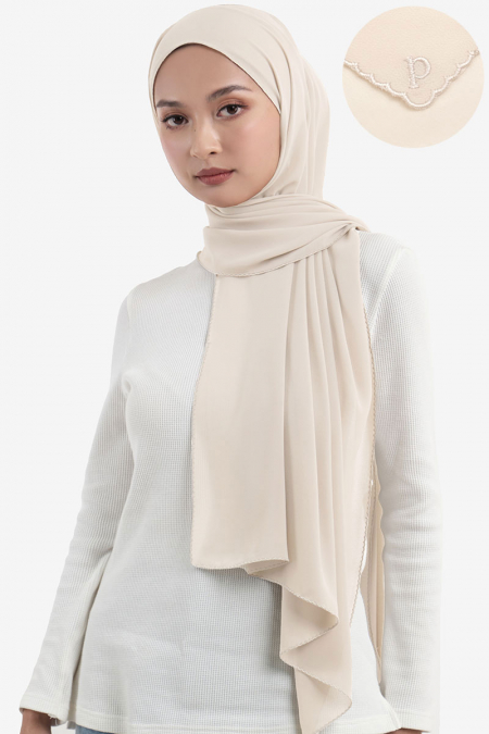 Maisy Scallop Embroidery Headscarf - Oat Milk